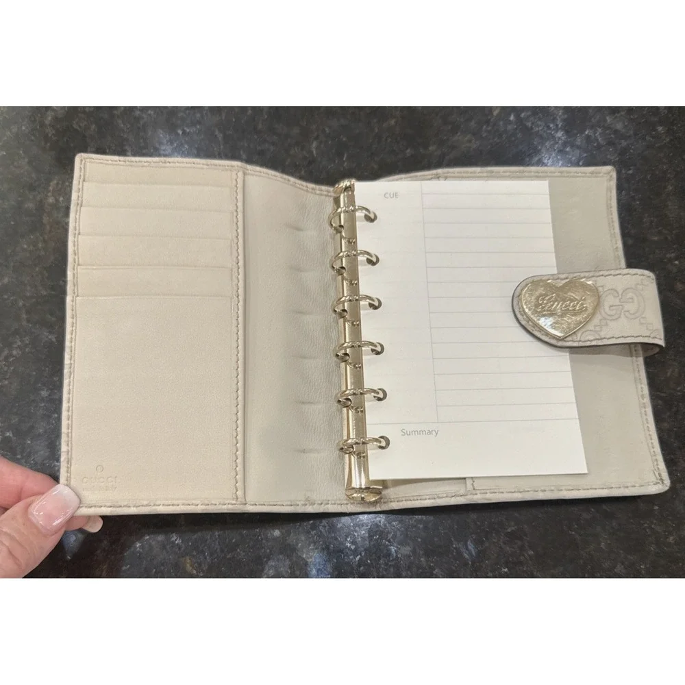 Gucci Cream Monogram Heart Snap Passport Wallet
